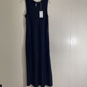 NWT Quince Women Washable Stretch Silk Tank Maxi Black Dress L